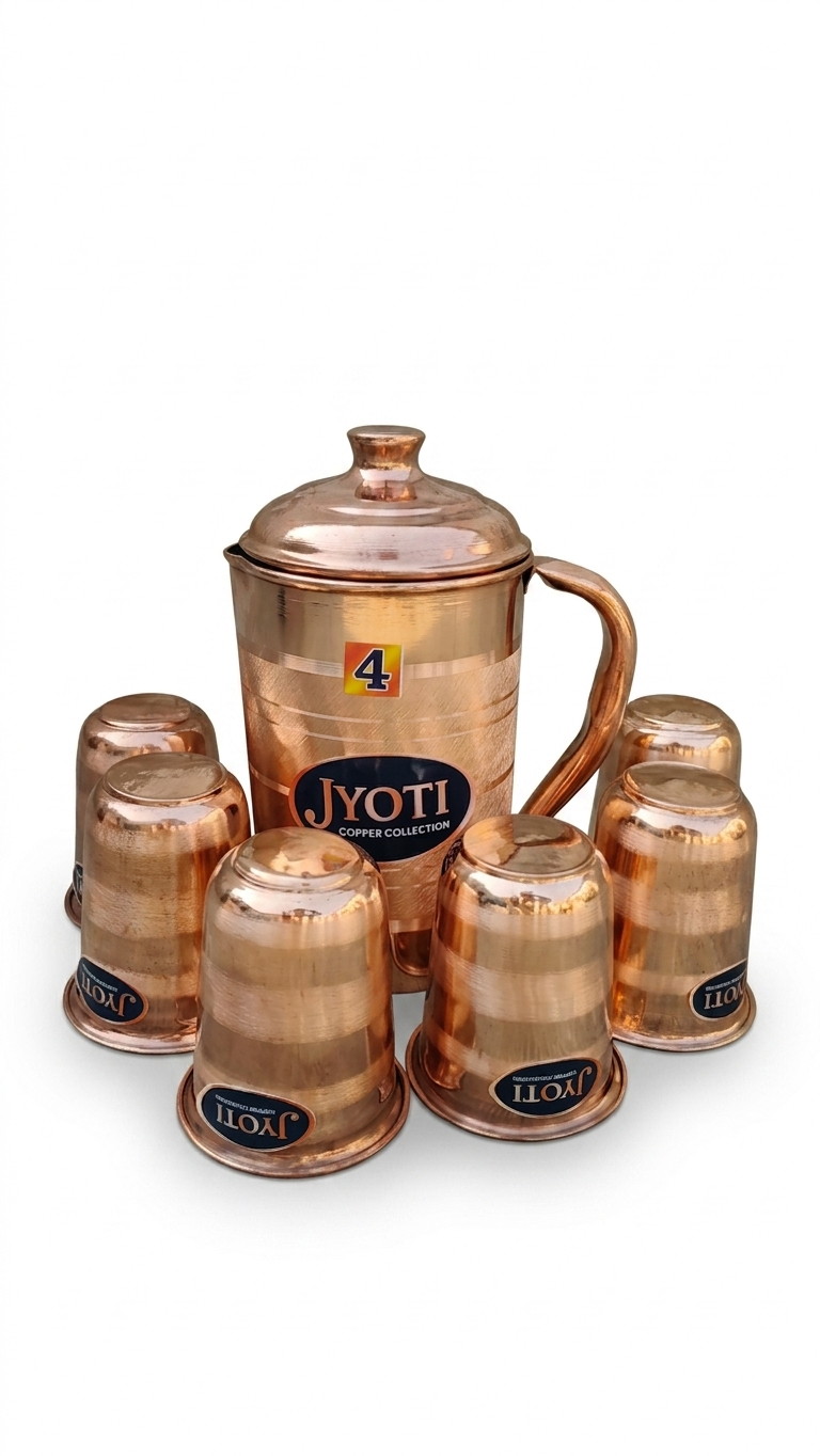 Premium Copper Water Jug Set with 6 Glasses – Pure Copper Drinkware