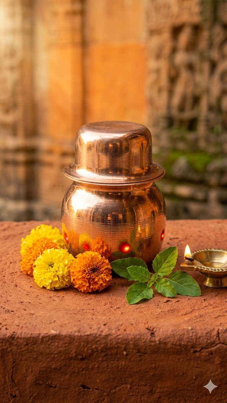 Pure Copper Jal Kalash Wati for Pooja | Small Size Copper Pot with Lid